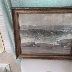 1923Leon Lundmark oil painting,title Morning Mist Maine.